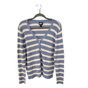 Land's End Coastal Sky Blue Striped Cardigan XL